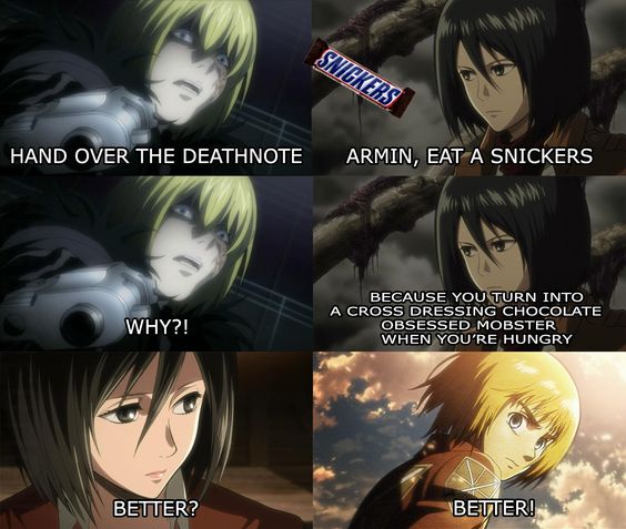 Oh, my goodess! Death Note and Attack on Titan crossover.