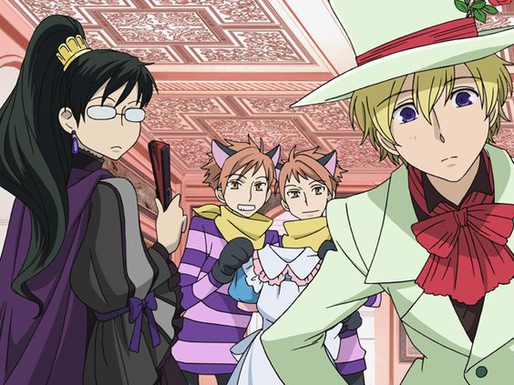 Ouran High School Host Club: Kyoya, the Twins and Tamaki in Wonderland outfits