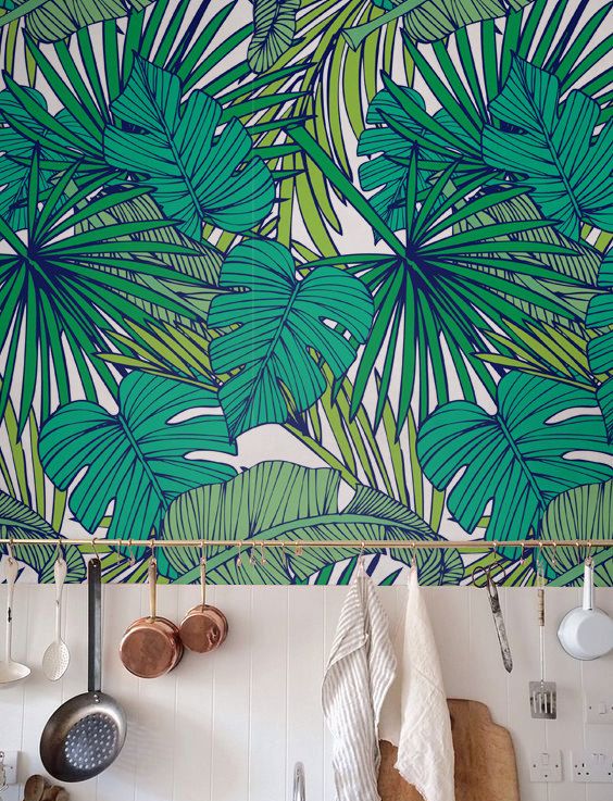 Palm Monstera leaf Wallpaper Removable Wallpaper by Jumanjii