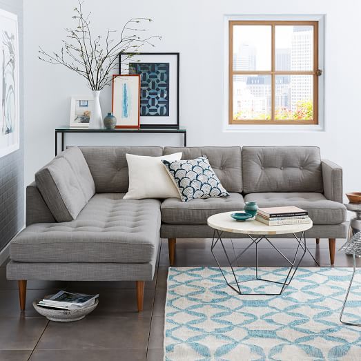 Peggy Mid-Century Terminal Chaise Sectional | West Elm - for basement? Check fire retardant info