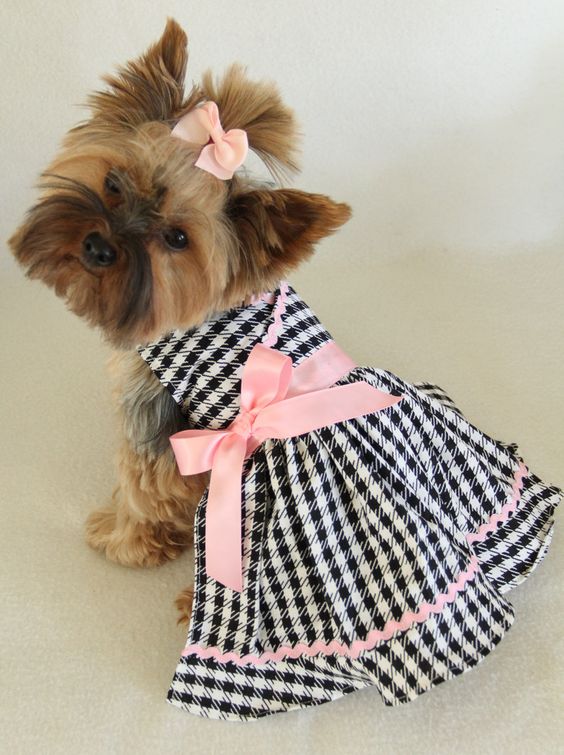 Pink Black Houndstooth Dress for Little Dogs