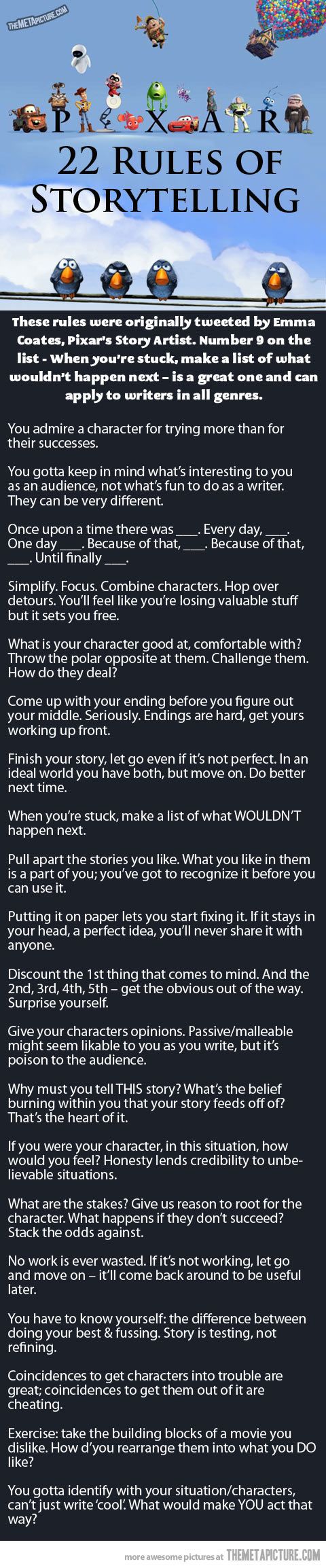 Pixar's 22 Rules of Storytelling [Infographic]