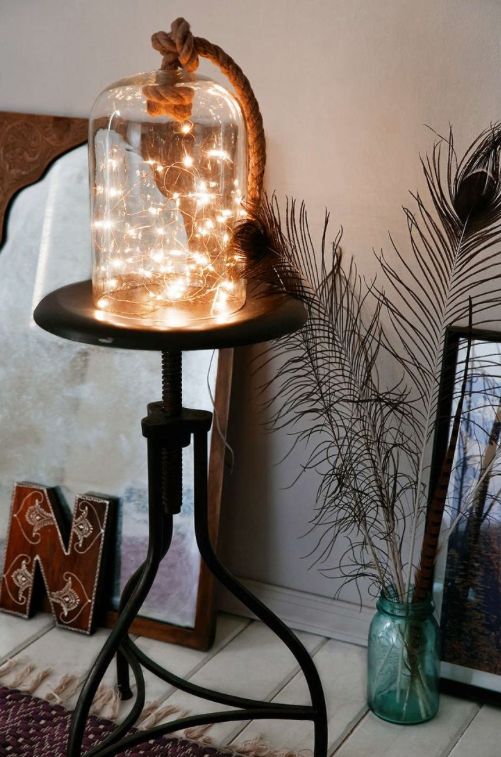 Put a battery-powered strand in a bell jar for an artsy DIY light