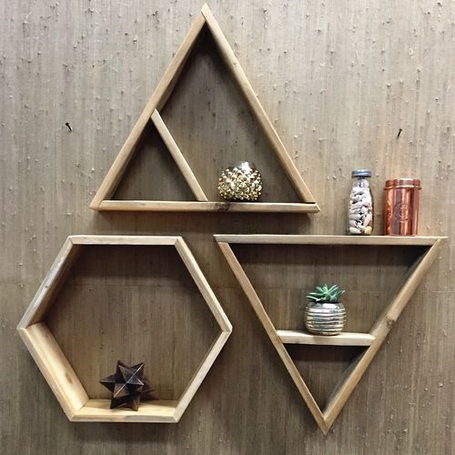 RAW Restorations triangle and hexagon shelves.  Wall decor