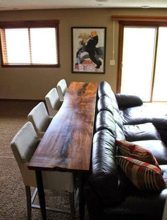 Redefining the Sofa Table: Add Chairs! LOVE THIS! BEAUTIFUL WOOD.