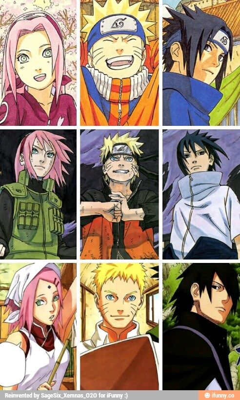 Sakura, Naruto, and Sasuke from beginning to end