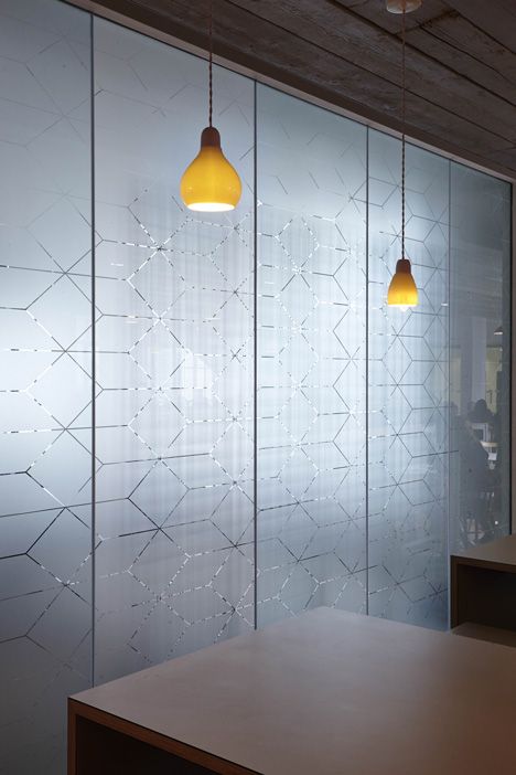 Semi-translucent glass by light geometric printed motifs - ASOS Headquarters by MoreySmith