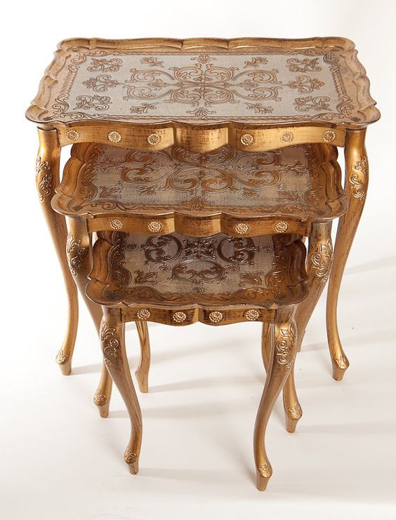 Set of 3 Italian Florentine Gold Toile Nesting Tables by EstyElle