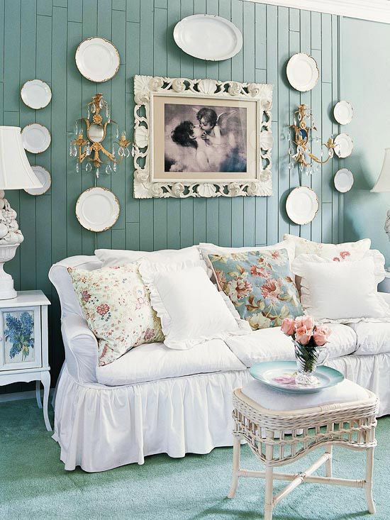 shabby chic with a fresh twist - love this color on the wall