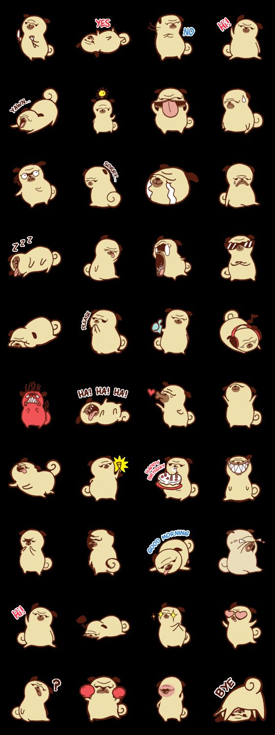 So cool pug stickers! Gappy the Pug from Line Stickers