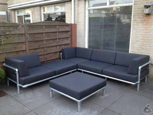 Sofa made with Kee Klamp pipe fittings.