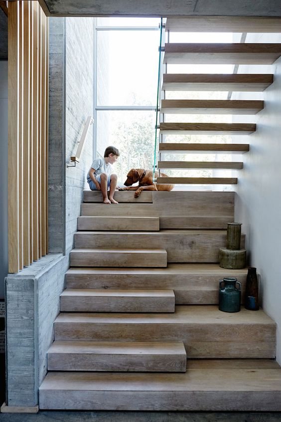 | STAIR + DETAIL | timber stairs - when entering lower level consider extending staircase as an area to perch, when passage areas become usable space