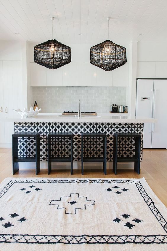 stunning black and white kitchen with a modern vibe