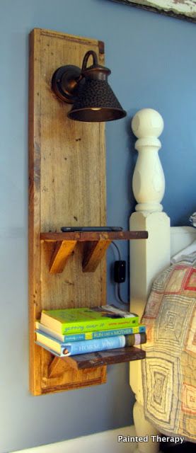 Such a great idea to build a wall-mounted night stand when floor space is limited. LOVE this! {Painted Therapy}