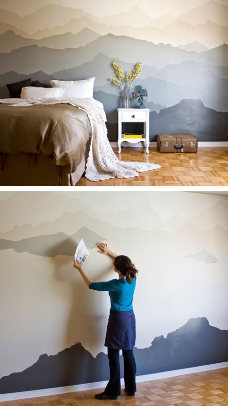 Switch up your bedroom design with some original art. Check out this DIY mountain bedroom mural for some inspiration!