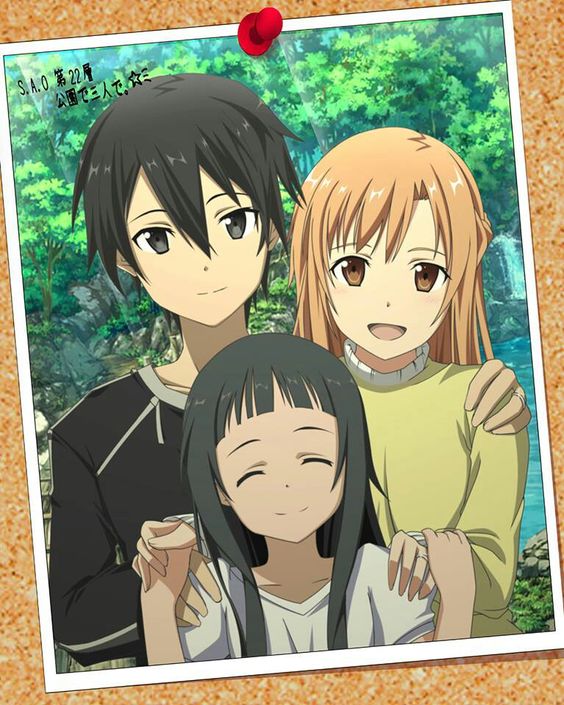 Sword Art Online - Kirito, Yui, and Asuna. Weirdest little family ever, but yet so  ahaa!! More like Noah, Sparks & Liyah!