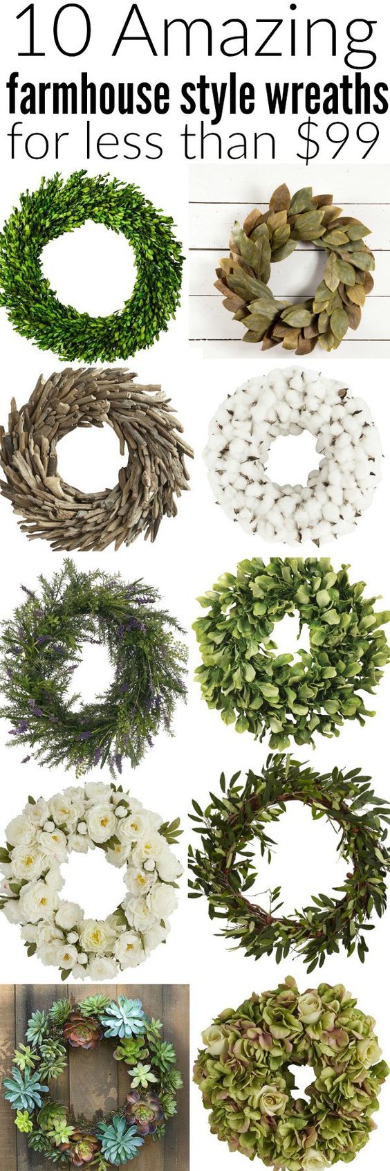 The best farmhouse style wreaths! A must pin if you are shopping for wreaths! They are great for indoors, outdoors, doors, centerpieces, walls, & so much more!!