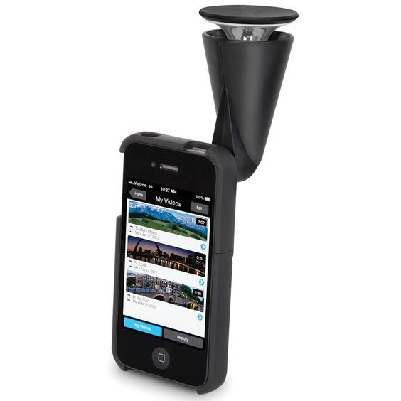 The iPhone 360 Degree Panoramic Video Lens - Using the same technology found in  Army surveillance cameras, this iPhone lens captures seamless 360º panoramic video.