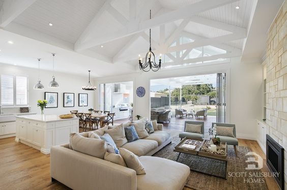 The living room of our Hamptons inspired home, designed and styled by Amity Dry and built by Scott Salisbury Homes.