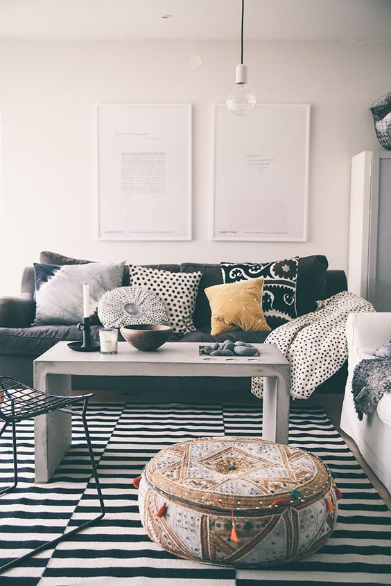The moroccan pouffe really makes a statement in this room!