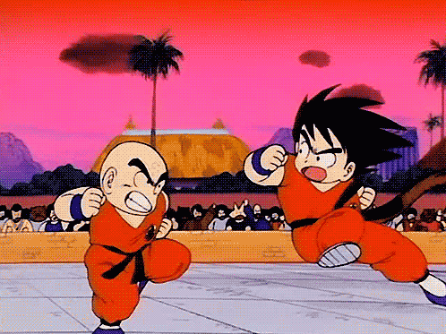 The ONLY time Krillin is even with Goku!
