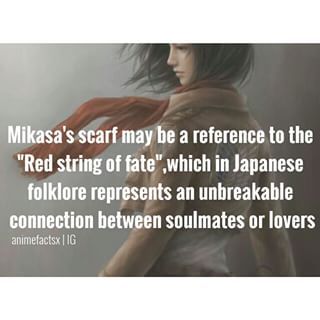 The red string of fate. Also known as the Red thread of destiny. It is the invisible red string that supposedly connects two people together. Similar to the idea of soul mates. It is said that the red string may stretch or tangle but can never break - Mikasa