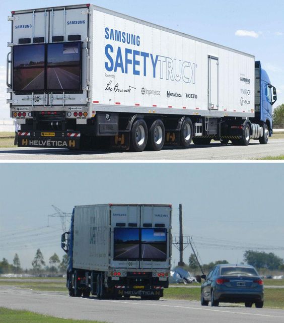 The Samsung Safety Truck is fitted with cameras that let drivers see blindspots around the vehicle