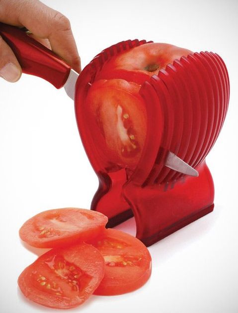 The Tomato Slicer and Knife Tomatoes, potatoes, onions, whatever--this gizmo holds them steady while you cut, one-hand ninja-style. Joie ($12)
