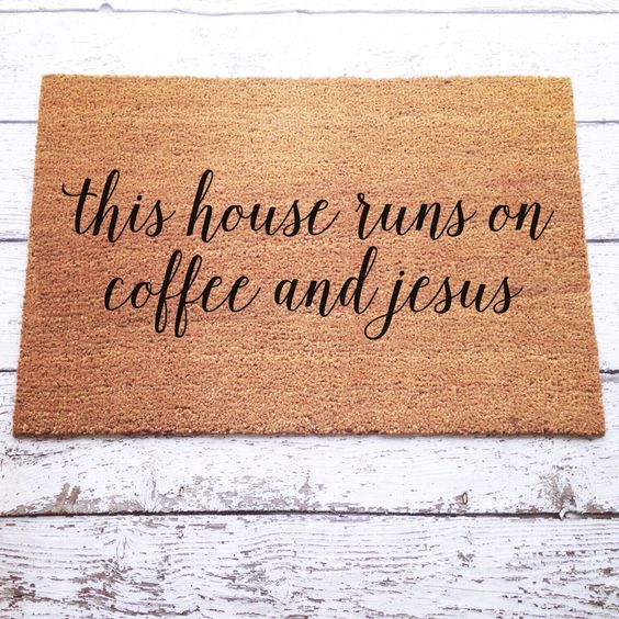This House Runs On Coffee and Jesus Welcome Mat / Doormat, Door Mat, Gift, Large, Coir Fiber // WM25 by LoRustique on Etsy 