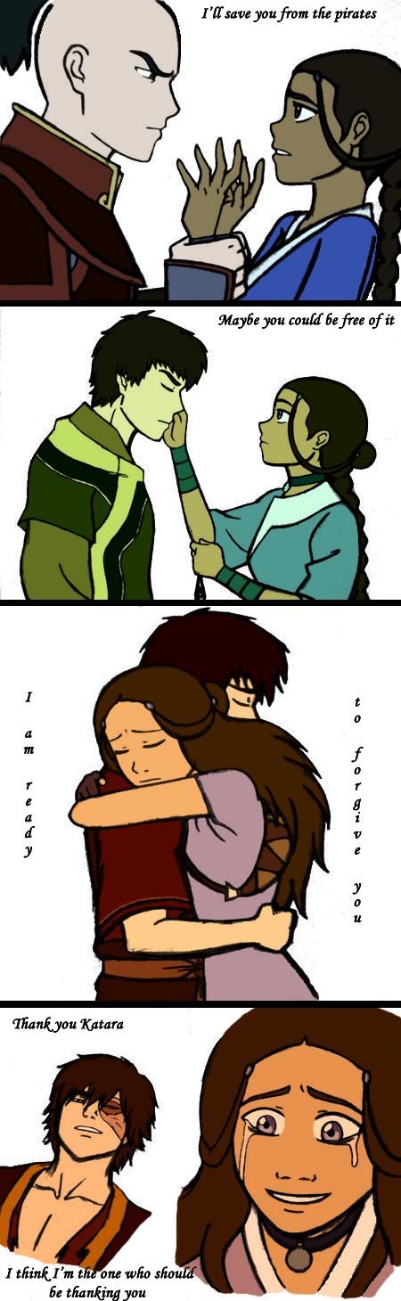This is Katara and Zuko's real relationship. They maaaaayyybe could have been romantic, but that all changed when he betrayed her. now it is just a friendship, albeit a deep understanding friendship. Katara loves Aang, and Zuko loves Mai, but Zuko and Katara will always have a certain understanding.