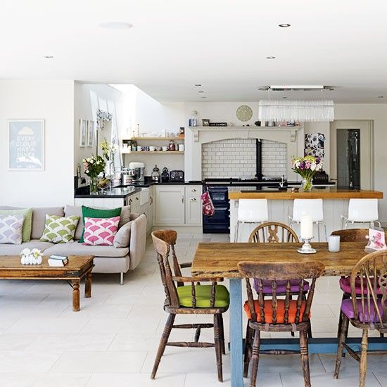 This open-plan kitchen-diner is perfect for family life and socialising. The mix of new and old materials work well to create a friendly and fun space.