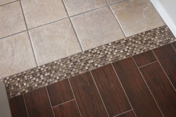 Tile to Tile Transition using a mosaic. New tile is Florida Tile Berkshire Maple