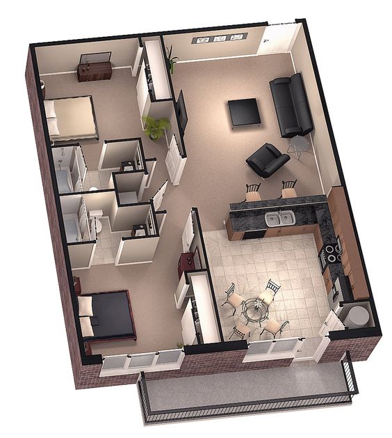 Tiny House Floor Plans | Brookside 3d floor plan 1 by ~dave5264 on deviantART