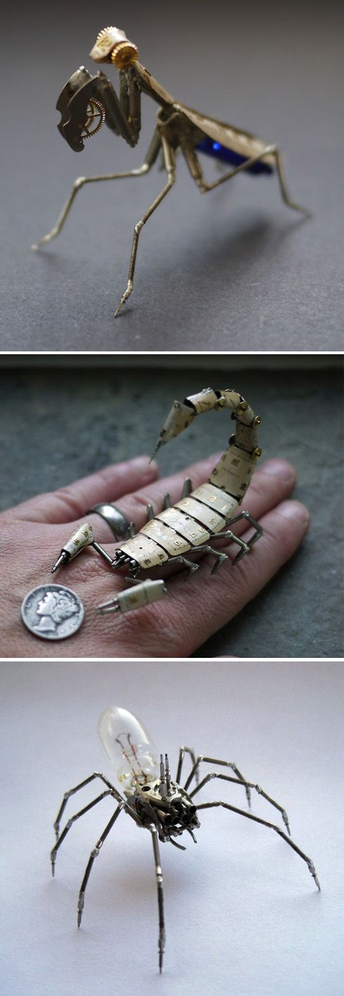 Tiny steampunk insects made with watch parts, by Justin Gershenson-Gates.