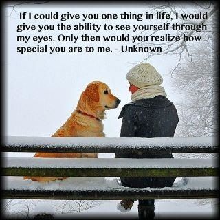 Touching and precious all in one. The expression on the golden retriever's face is beyond words. It just warms the soul.