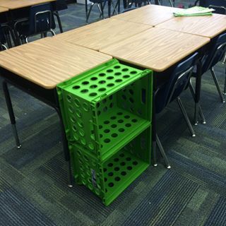Use crates to make a supply station for each group of desks. | 35 Cheap And Ingenious Ways To Have The Best Classroom Ever