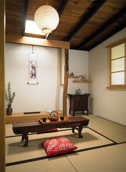 Washitsu (Japanese style room), is a term used as an antonym for yoshitsu (Western style room). A feature of washitsu is tatami flooring. Washitsu usually have sliding doors (fusuma). They may have shoji & if used as a reception room, it may have a tokonoma (alcove for decorative items). Today, many Japanese houses have only 1 washitsu, used for entertaining guests. The furniture in a washitsu may include a low table at which a family may eat dinner or entertain guests, while sitting on zabuton.