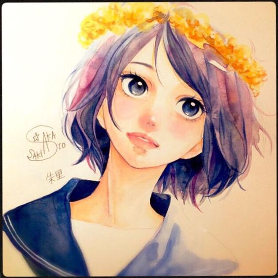 “Water color materials, I haven’t got the hang of it yet but it’s fun! Also, the first volume of Omoi Omoware Furi Furare will be released in two weeks! Please give it lots of love” -Sakisaka Io 
