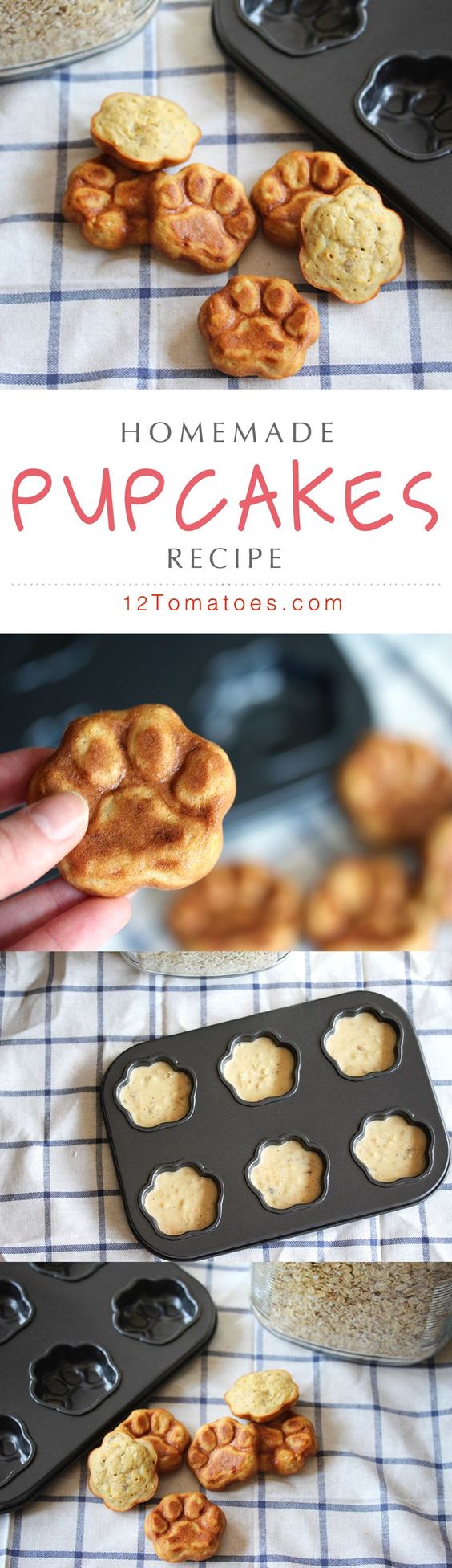 We love our furry family members so much, we can’t help but spoil them with fresh and healthy treats that they devour in seconds…plus, we simply can’t get enough of those little paw prints! Our dogs love this recipe (and we love it for it’s fresh simplicity), but combined with this muffin tin, these pupcakes really couldn’t get any better!
