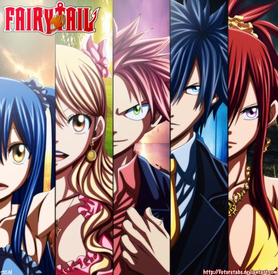 Wendy Marvel, Lucy Heartfilia, Natsu Dragneel, Gray Fullbuster, and Erza Scarlet of Fairy Tail #Fairy_Tail Chapter 335