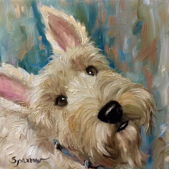 Wheaten Scottie Scottish Terrier art CANVAS PRINT of the original painting Dog Pet Portrait Mary Sparrow unstretched and rolled