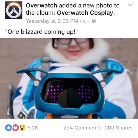 When senpai notices you and shares you with the world.   All the support on this cosplay has been insane and I thank you all for it!  Thanks @playoverwatch for the feature!! #Overwatch #blizzardentertainment #overwatchcosplay #mei #overwatchmei #meioverwatch #meicosplay #meibae #snowball #droid #robot #3dprinted #arduino #adafruit #cosplay #cosplaylife #cospositive #wow #love #hearts by spoon_makes