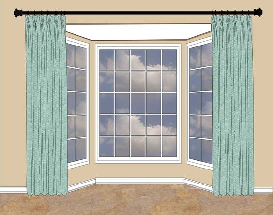 When there's wall space on either side of the bay window, hang your rod high and flank the bay with drapery panels.