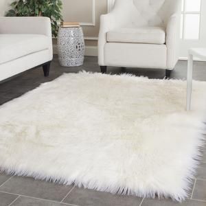 White faux fur rug