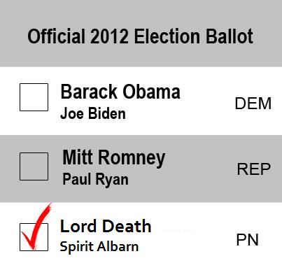 Who else would vote for Death? Uh, me. I cosplay him XD 