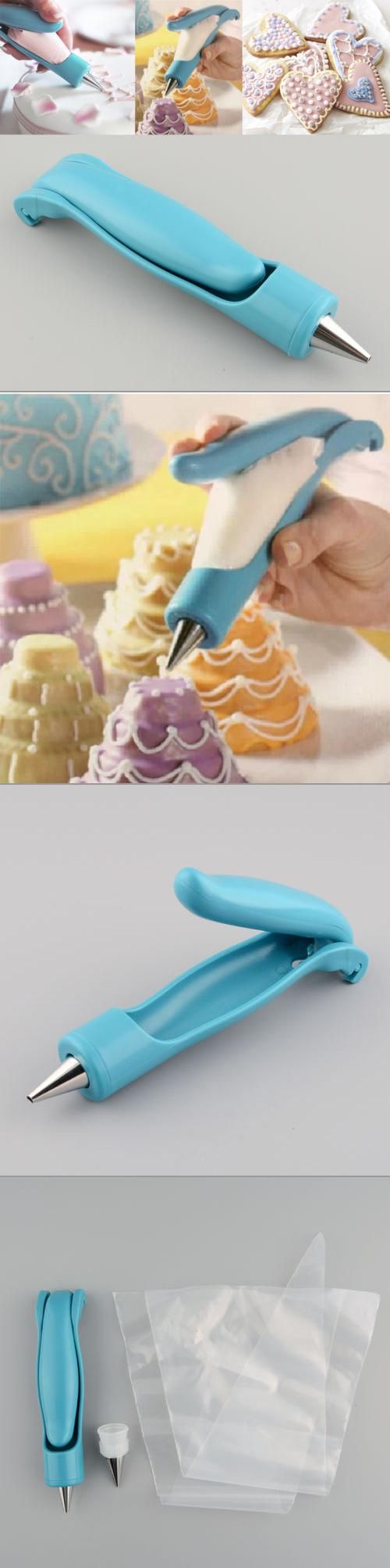 Wish you had just a bit more control over the pastry bag when decorating your favorite cake, or piping icing onto cookies? Now you can fill your pastry bag with icing, and load it into this nifty holder, giving you control, precision, and less mess! Great for kids and beginners, it will have you decorating your favorite cake and cookies like a pro in no time!