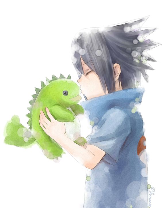 Young Sasuke Uchiha and his dinosaur ♥