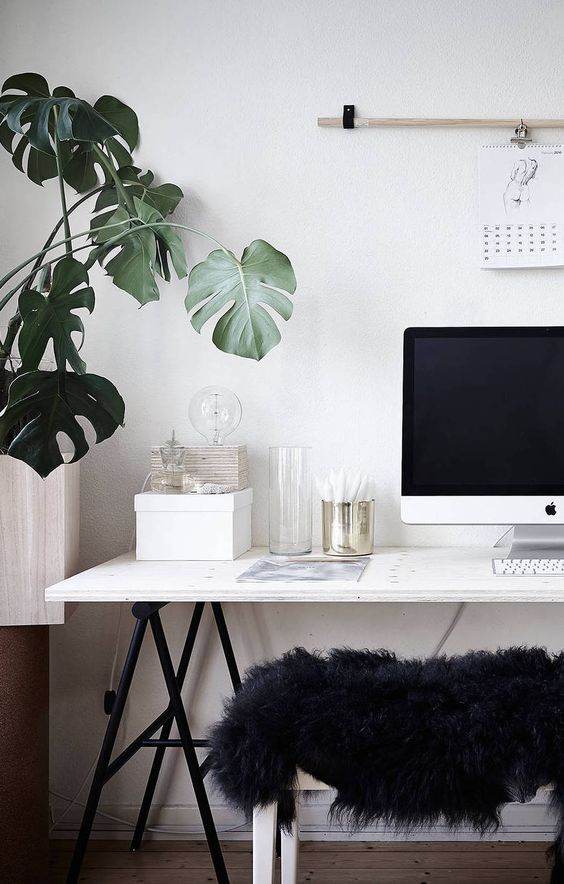 black and white home office