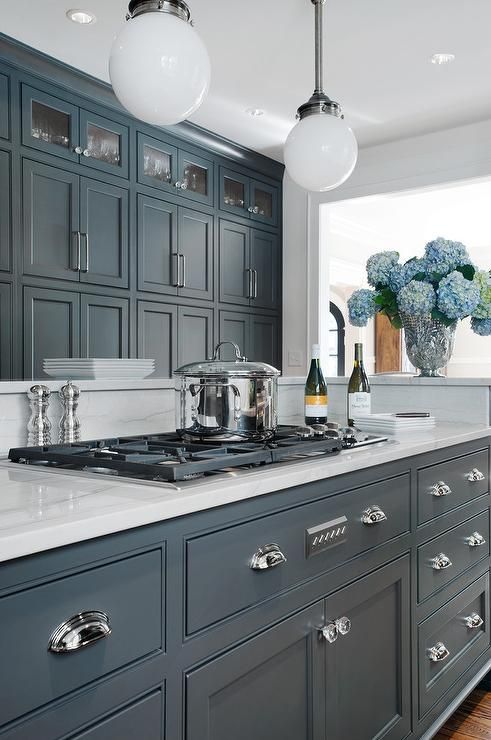 Gorgeous cabinetry painted with Porters Paint in Gray Bronze. Love this color. Panageries