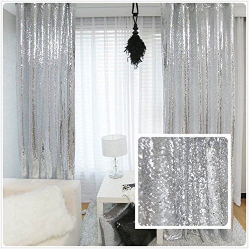 New Year 80% off Sequin Silver curtains, Select you size, 4FT*8FT Sparkly Silver Sequin Fabric Photography Backdrop, Best Wedding/Home/Party Fashion Decoration TRLYC
